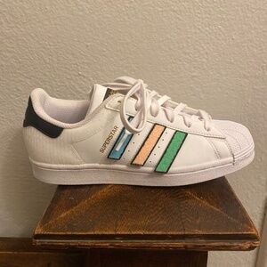 Adidas Superstar White Multicolor Velcro Stripes